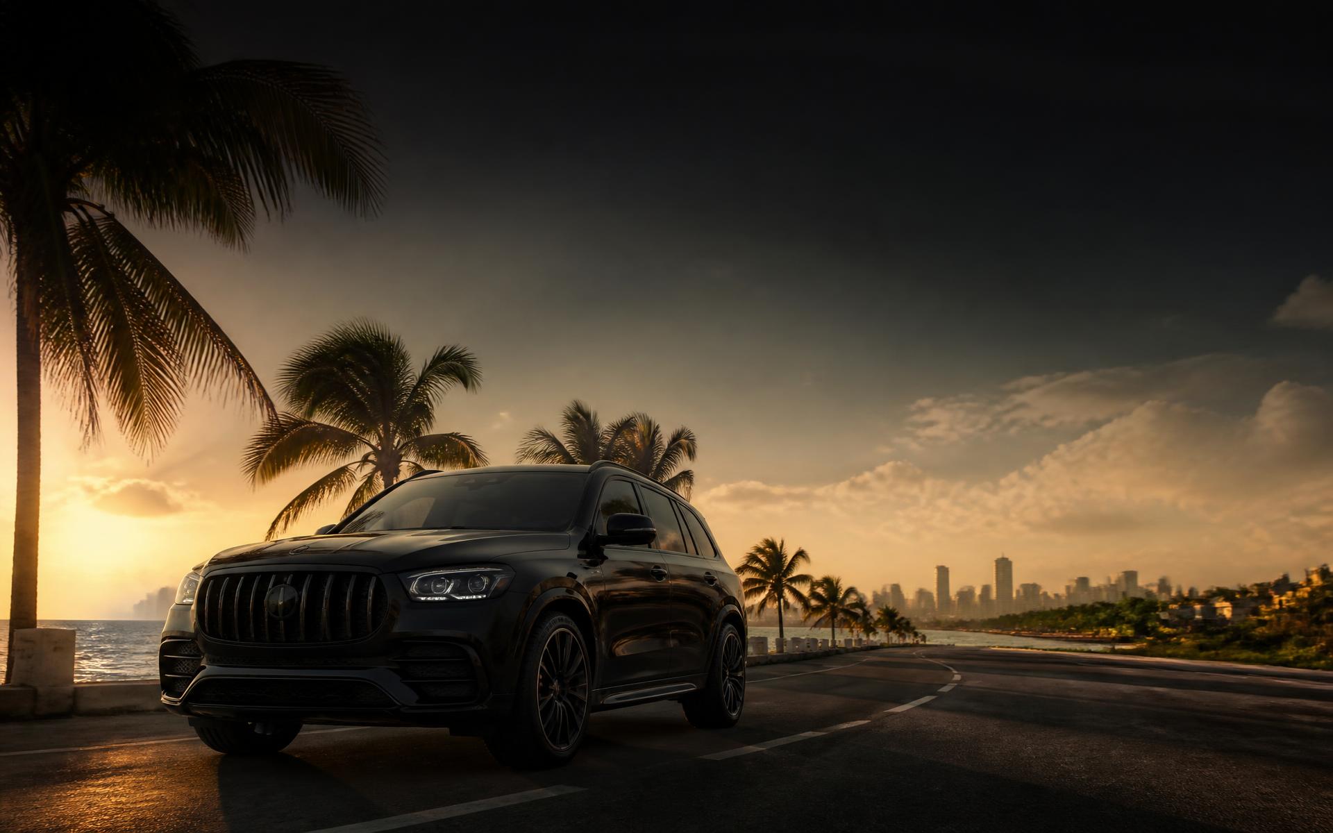 Route côtière au Bénin au coucher du soleil, univers de mobilité KORALYS
